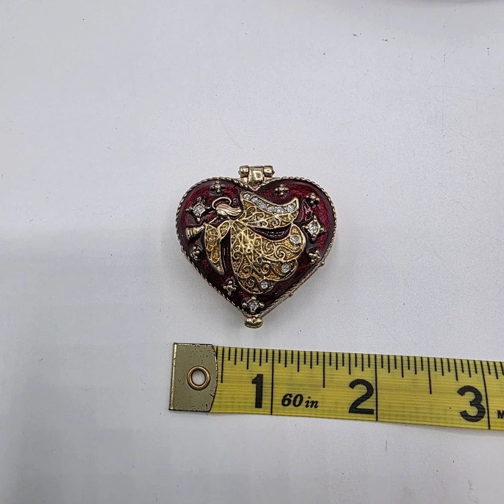 Monet Heart Hinged Trinket Box Red Gold Filigree Crystals Jewelry‎ Keepsake